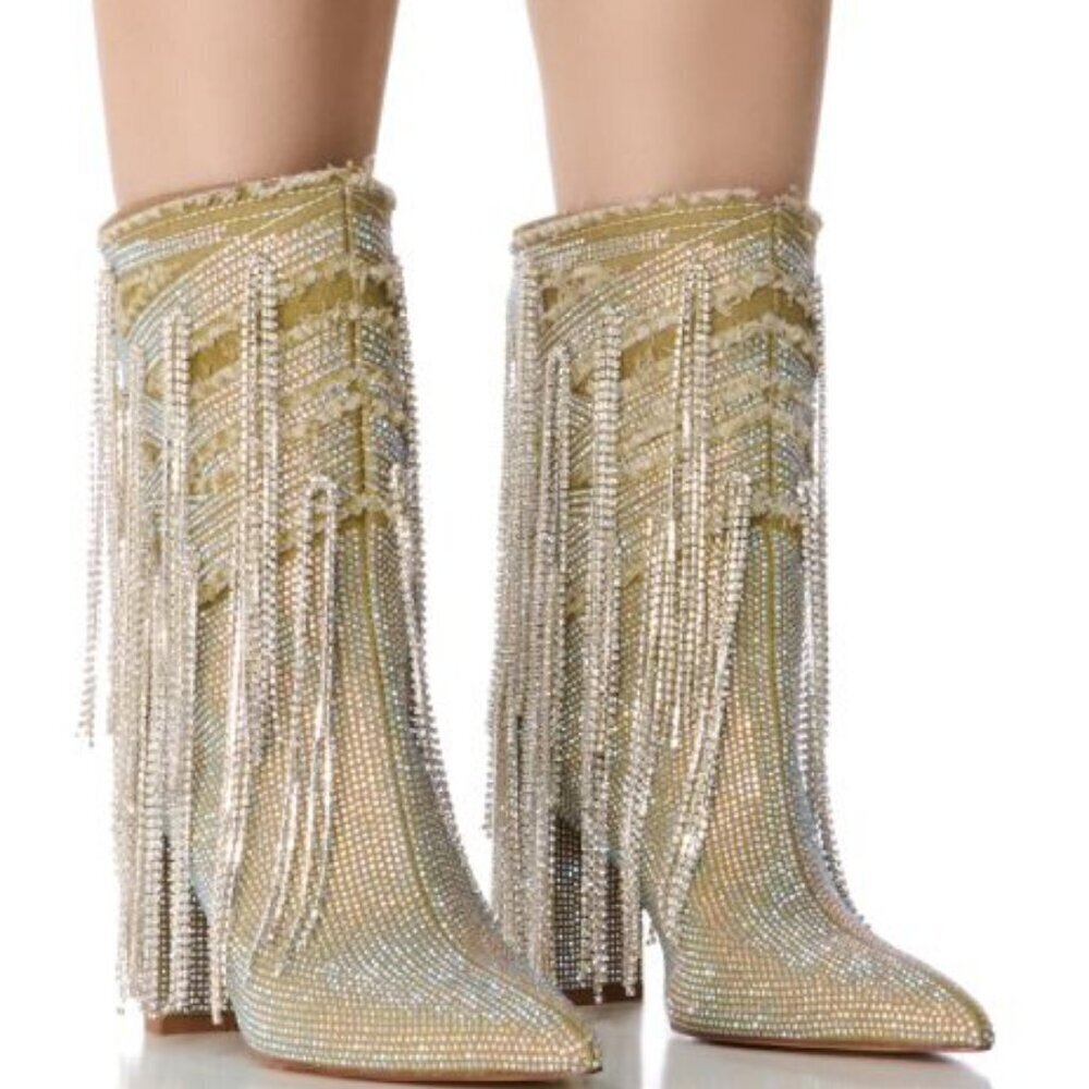 AZALEA WANG " COLLECTIVELY COWGIRL " SILVER SAGE DIAMOND DRIP BOOTIE(BRAND NEW !